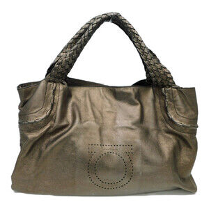 Salvatore Ferragamo Gancini logo tote bag brown Bron White braided leather